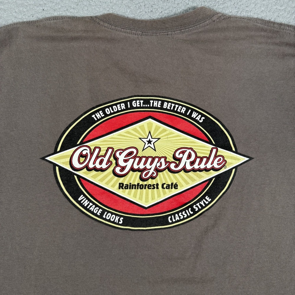 Rainforest Cafe Shirt Mens 2XL Gray Old Guys Rule Graphic Tee 100% Cotton Fade